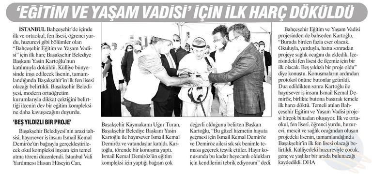  Eğitim ve Yaşam Vadisi  İçin İlk Harç Döküldü